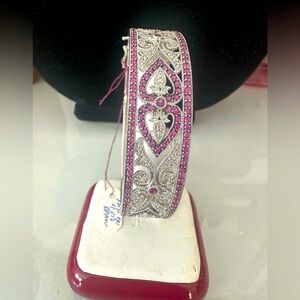 💞 My Heart ! earth mined diamond & rubies in sterling silver bracelet hinge NWOT